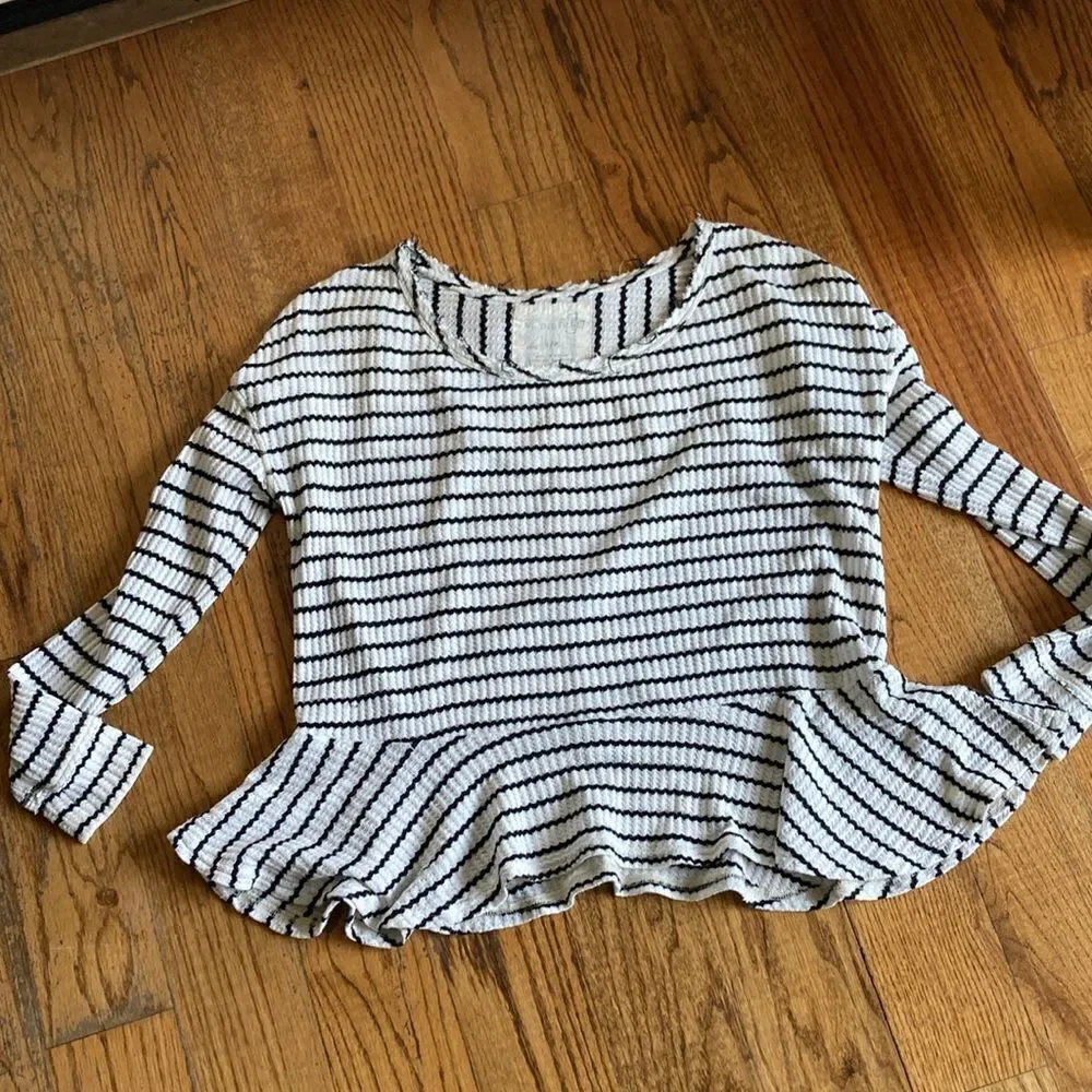 Free People We The Free Auntie Em Thermal Waffle Long Sleeve Top Peplum Size S